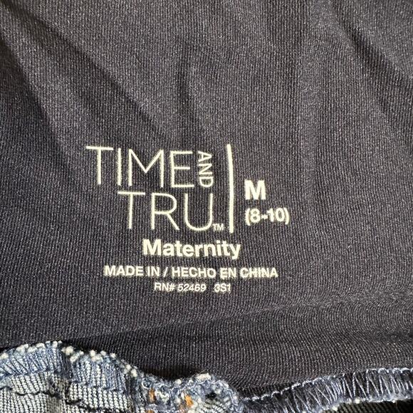 Time and Tru Maternity Denim Cuffed Frayed Bermuda Shorts Full Belly Band M 8-10 - Picture 6 of 8